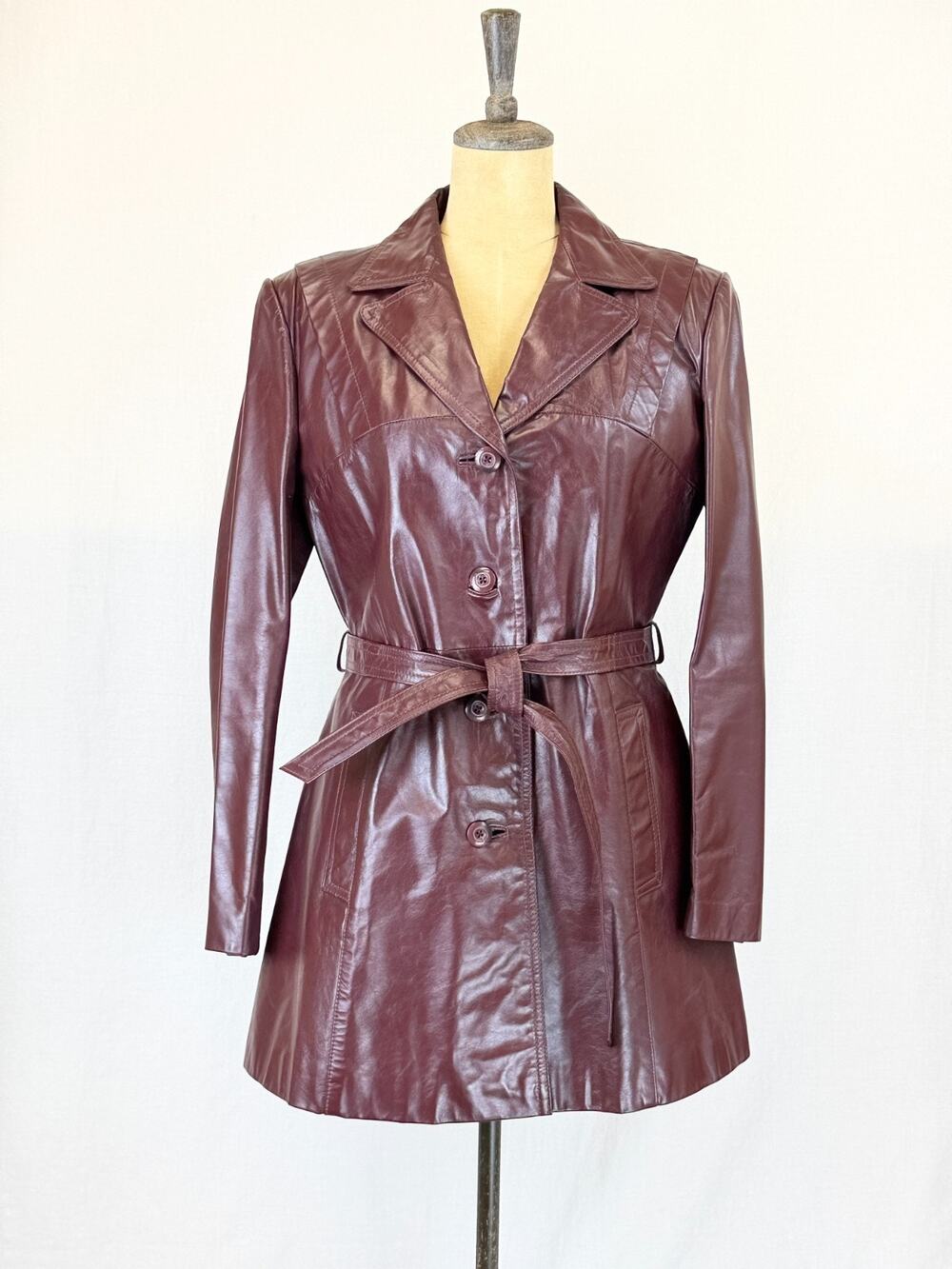Vintage Korea Wilson Suede & Leather Trench Coat Jacket Burgundy SZ 12 #0328
